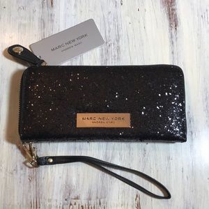 Black Sequin Marc New York Zip Around Wristlet